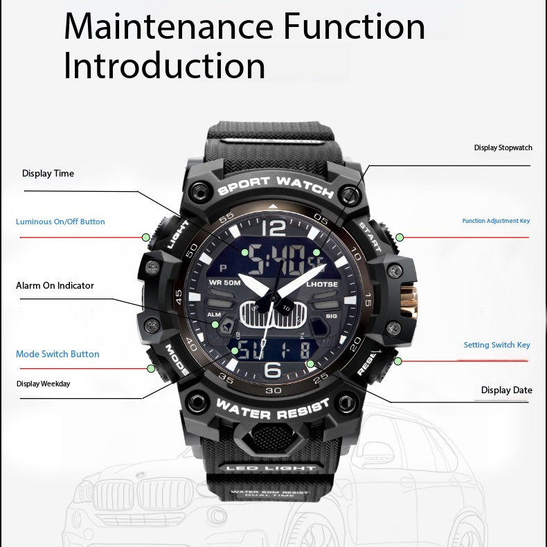 Lhotse 3073 OEM Watch Company Alloy Case Watches Gift Watches Smartwatch Stop Watch Stylish Black Shock Resistant Waterproof Function GM2100