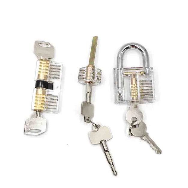 17 PCS Locksmith Gift Training Lockpicking Locksmith Tools Transparent Padlock Lock Pick