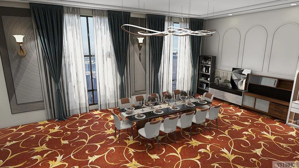Custom Red Gold Color Flooring Rug Wool Luxury Commercial Hotel Dining Hall Floor Axminster Carpet