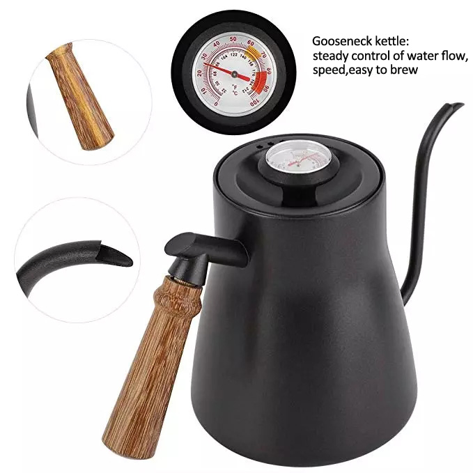 850ml Good Sale Barista Thermometer Stainless Steel Gooseneck Kettle Pour Over Coffee Tea Pot Stovetop Hand Brewer Coffeepot Swanneck Drip Kettle