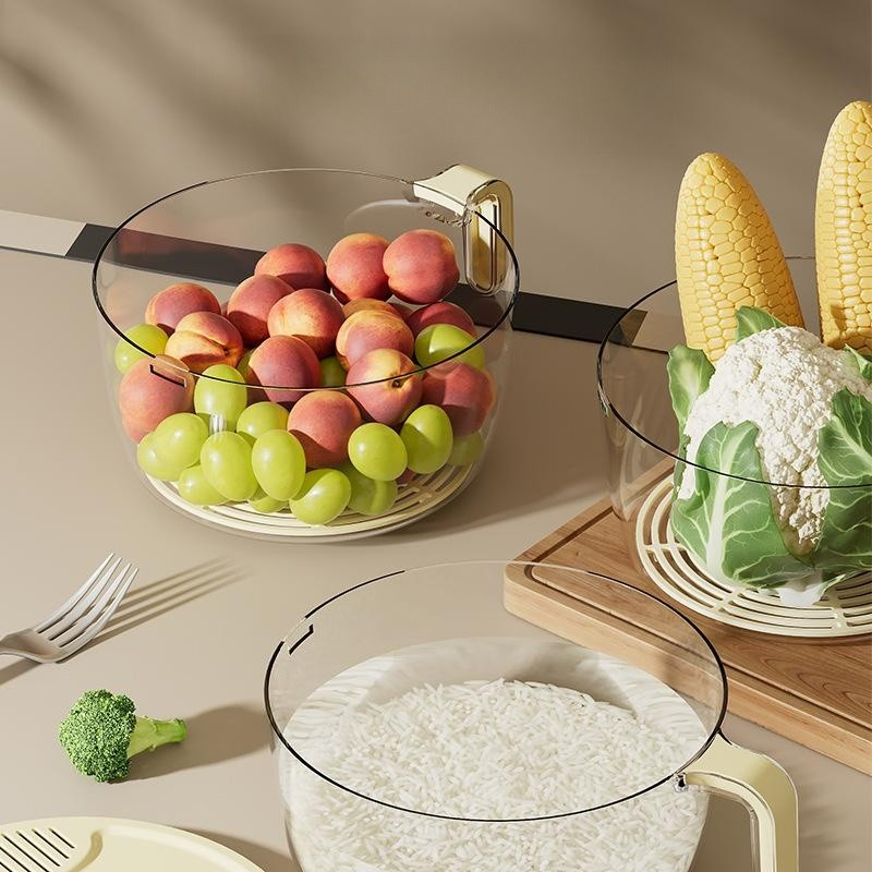 Plastic Kitchen Rice Washer Drain Basket Storage Container