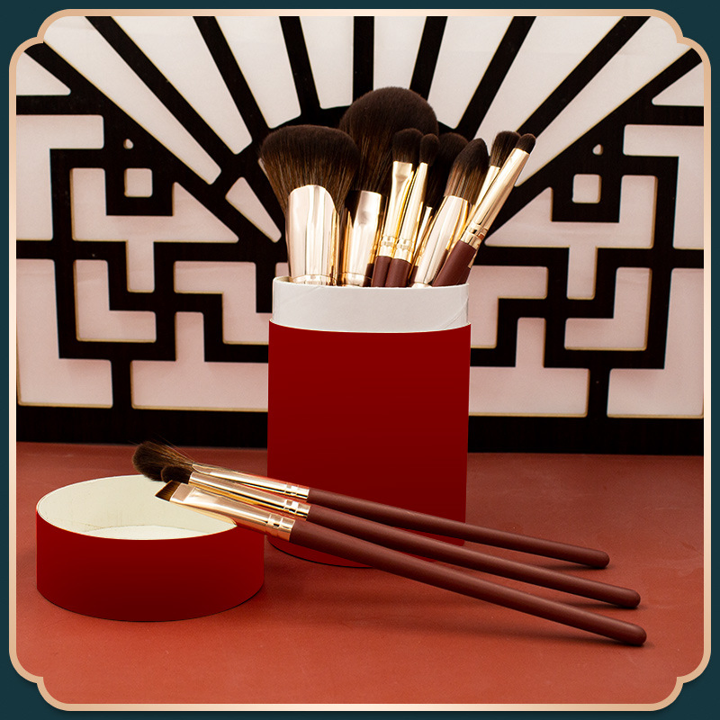 Japanese High Quality White Goat Hair Cosmetic Brush 11PCS Wood Handle Brown Makeup Brush Set Luxury Beauty Tools