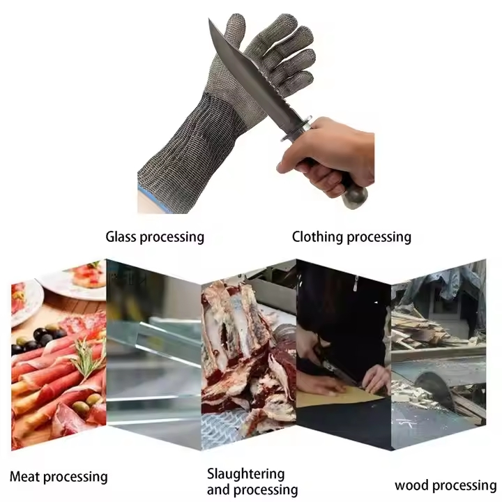 A9 Anti Inoxidable Oyster Shucking Butcher Protective Long Sleeve Safety Working Cut Resistant Metal Stainless Steel Wire Gloves