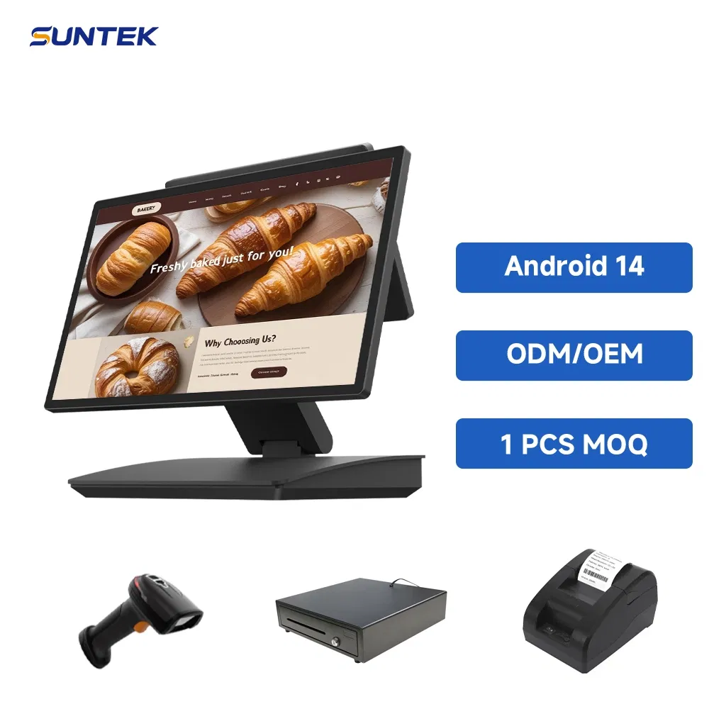 Suntek POS System 15.6+10.1 Inch Touch Dual Screen Monitor Terminal Machine Smart Cash Register POS All in One