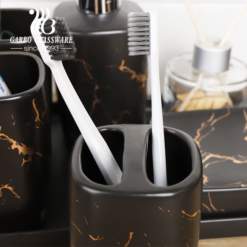 Black Marble Bathroom Set Ceramic Porcelain Soap Shampoo Dispenser Bottle