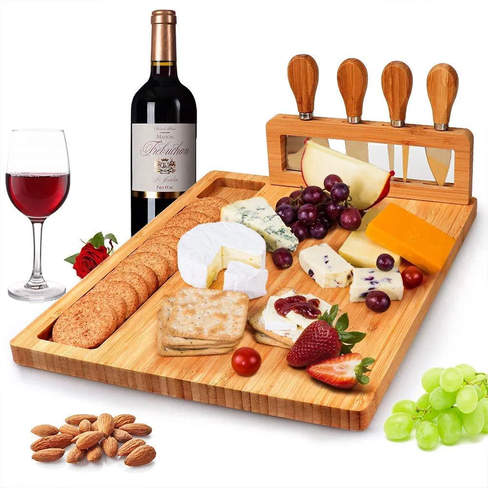Bamboo Cheese Board with Tools Butter Knife Set