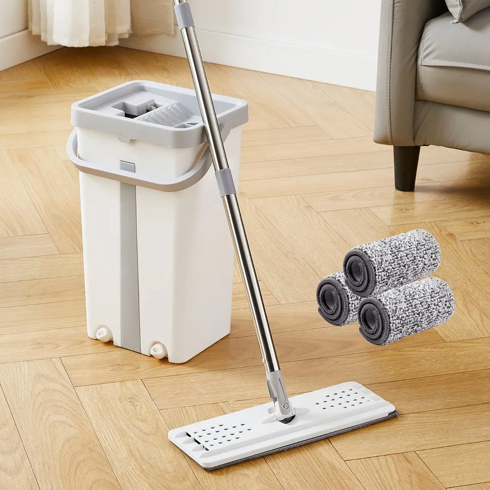 Efficient Household Flat Mop Stainless Steel Handle Self-Wringing Microfiber Mop