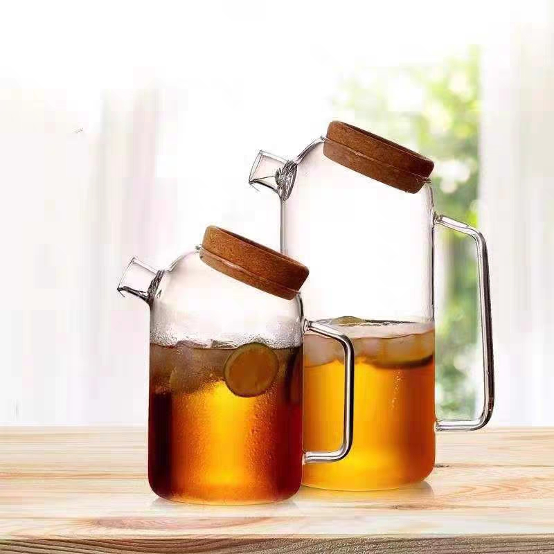 Best Selling High Borosilicate Heat-Resistant Glass Tea Pot Glass Kettle for Water Drinking Teapot Carafe Water Pithcer of Glass Teaset Glassware Wooden Cap