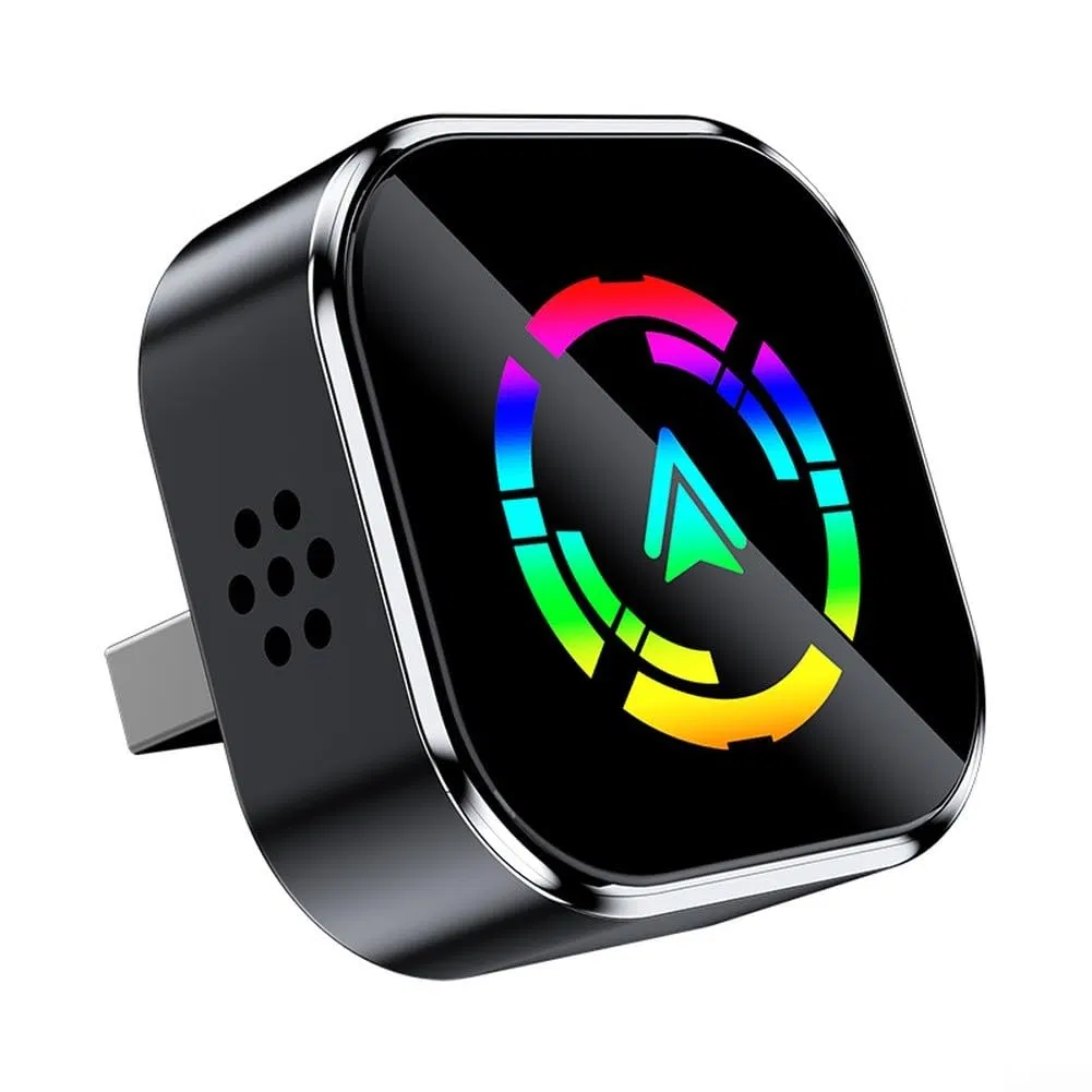 Q1a Wired to Wireless Carplay & Android Auto Adapter -2-in-1 Auto Connect Mini Dongle (Black + Colorful Symbol)