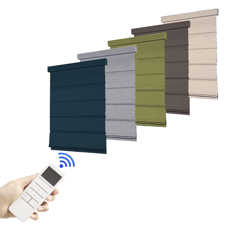Roman Shades Sunscreen Blackout Motorized American Style Electric Roman Blinds
