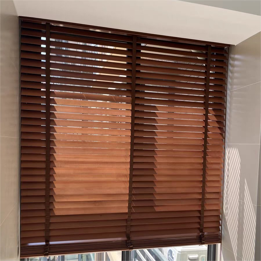 Custom Size Blackout Sunshade Built-in Wood Venetian Home Curtain