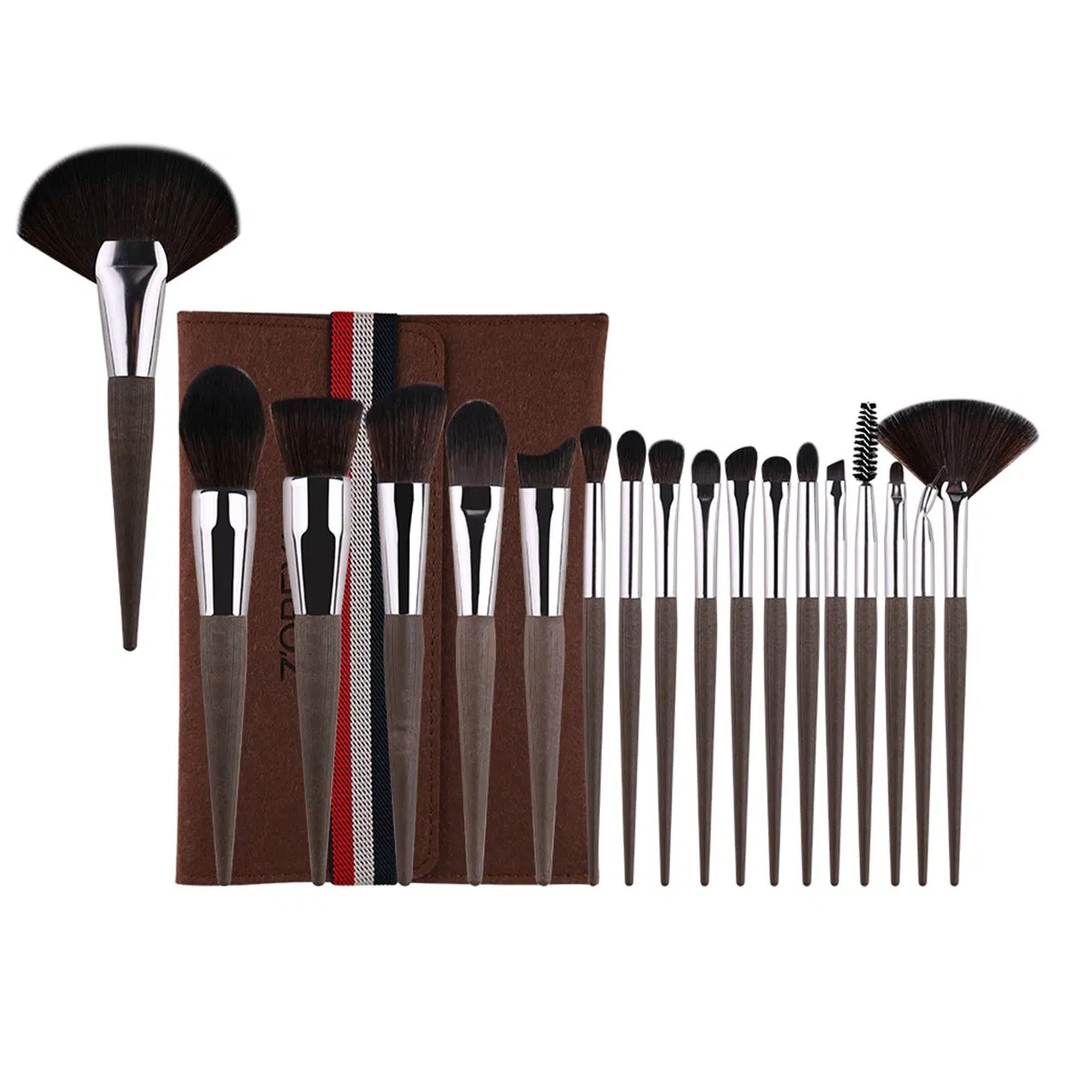 18-Piece Classic Makeup Brush Set with Coffee Ground Wood-Grain Plastic Handles