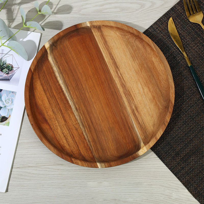 Round Tray Fruit Food Wooden Serving Tray for Bar Coffee Party Dish Snackery Food Cheese Platter Board