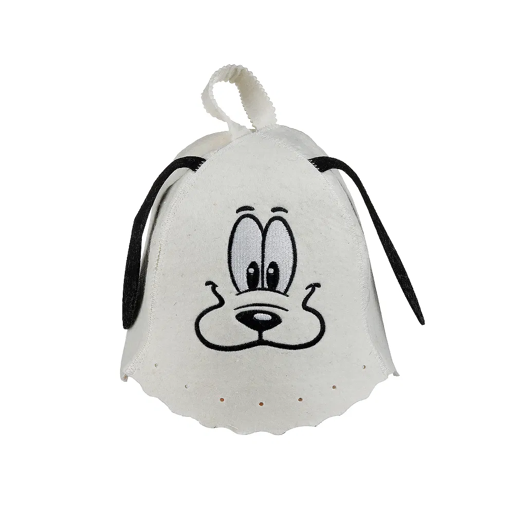 White Felt Sauna Hat with Cute Dog Pattern - Perfect for Sauna Leisure