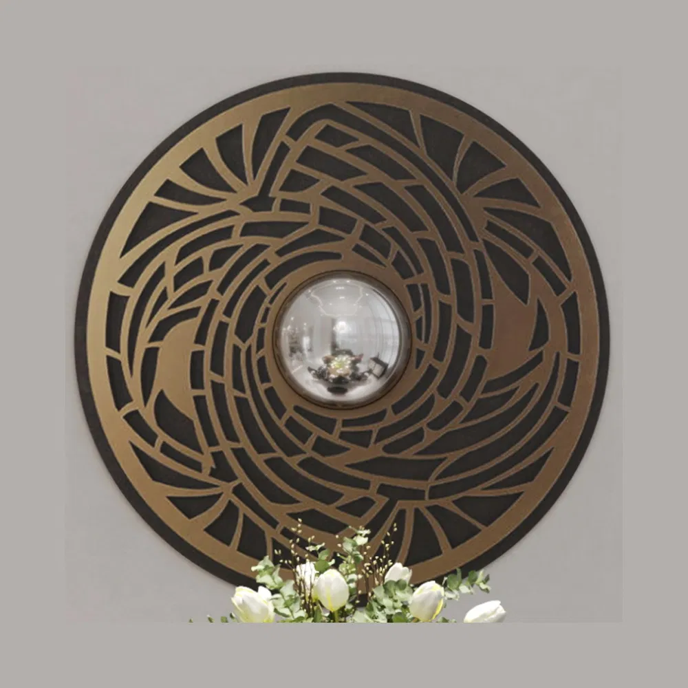 Modern Round Decorative Mirror with Metal Frame for Bedroom or Living Room