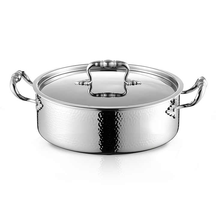 Wholesale Cheapest Exquisite 304+Aluminum+430 Material Inside&Outside Polishing with Nonstick Tri-Ply Ss Shallow Casserole