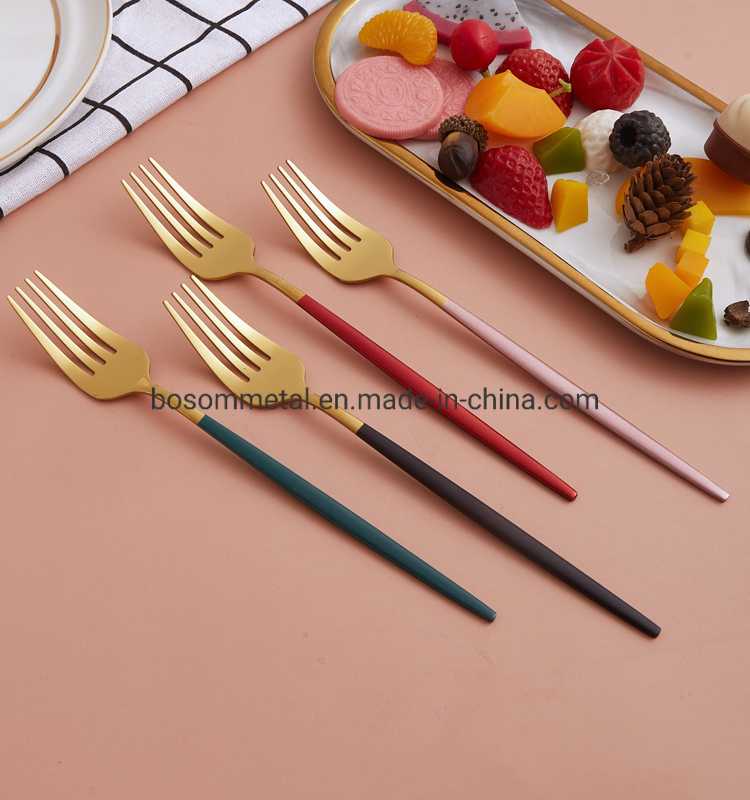 Korean Style PVD Golden Painting Knife Fork Spoons Handle Painting Stainless Steel Flatware Set Cutlery Gold Set