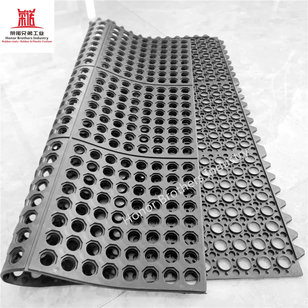Custom Heavy-Duty Modular Interlocking Connectable Non-Slip Drainage Floor Mat, Rubber Hollow Mat