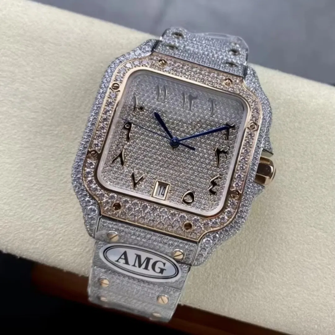 Luxury Design Mechanical Watch Vvs Moissanite Zircon Watch Logo Customization