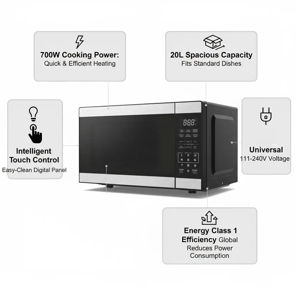 700W 20L Countertop Digital Microwave Oven with Touch Screen