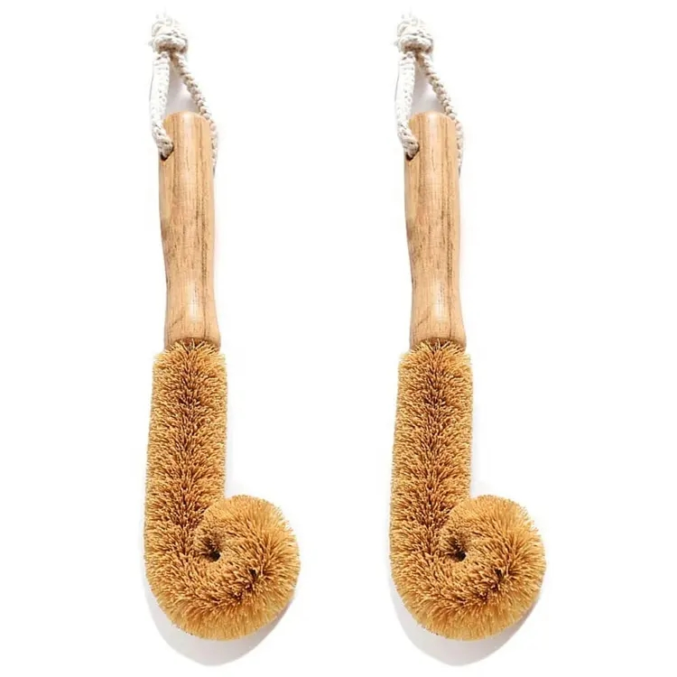 Щетка для мытья бутылок из кокосового волокна с деревянной ручкой