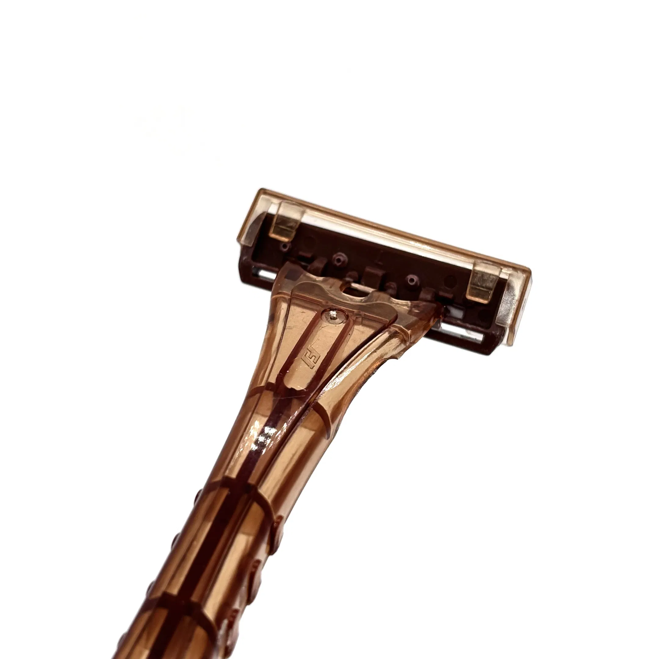 Transparent Brownish Crank Razor with Triple-Layer Blades and a Lubricating Strip 06