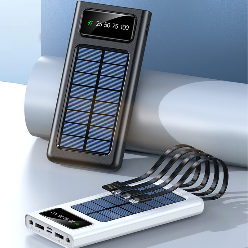 Portable Charger Outdoor 10000mAh Solar Power Bank with LED Emergency Lights, 4 in 1 Mobile Power Supply for All Cell Phones