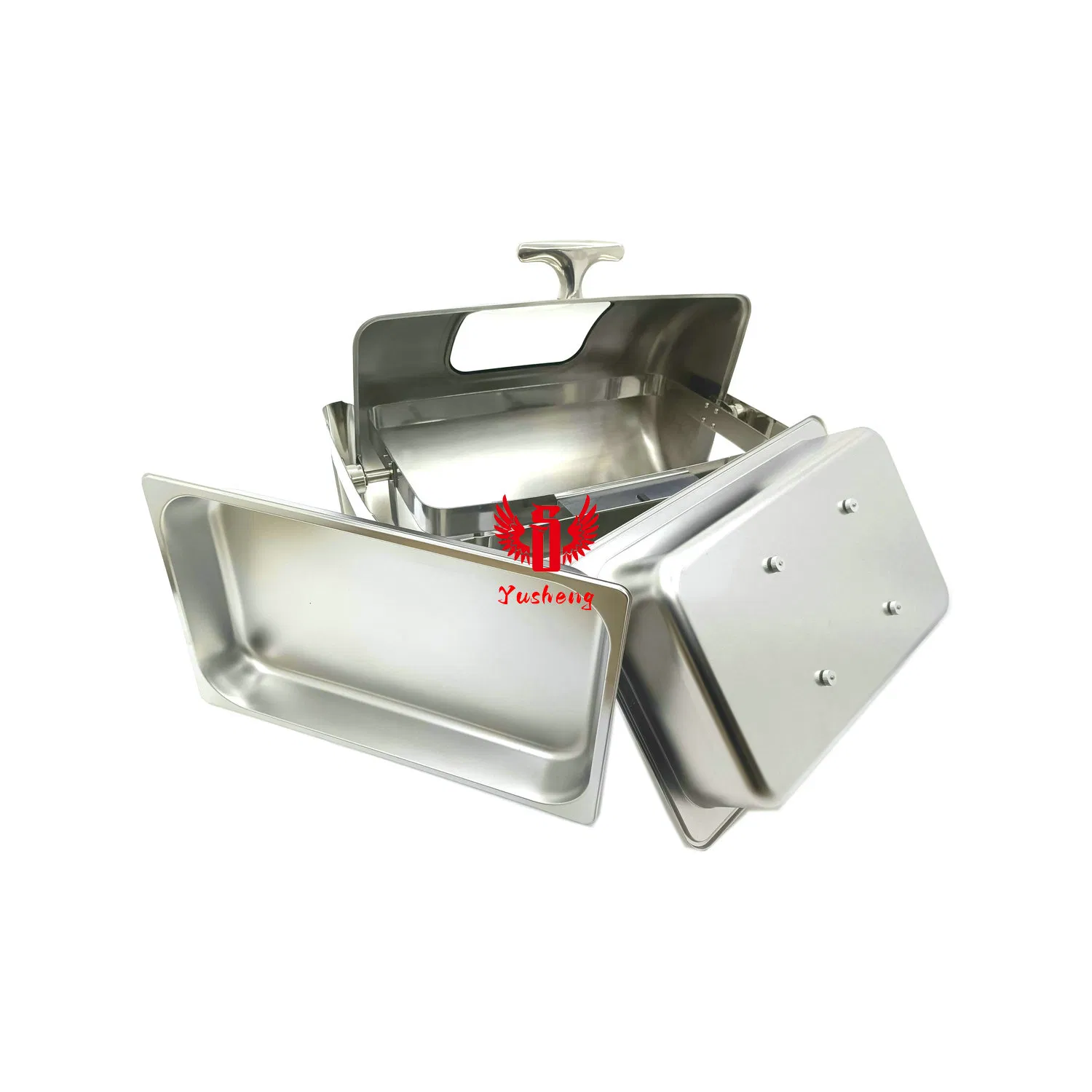 9L Visible Lid Rectangular Silver Color Steel Chafing Dish