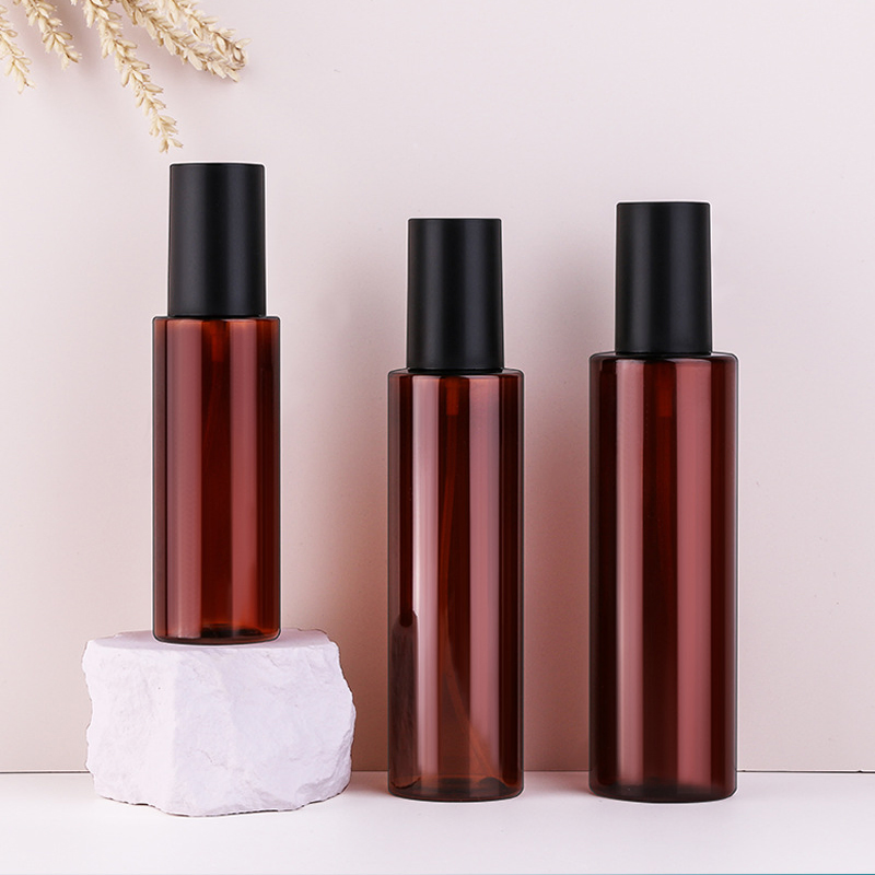 Cylinder Plastic Mist Spray Bottle 100ml 150ml Pet 200ml Lotion Pump Bottle with Matte Black Lids