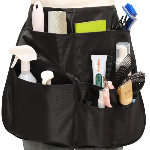 Home Cleaning Apron, Pure Black Polyester Multi-Pocket Multi-Functional Work Apron, Outdoor Work Apron