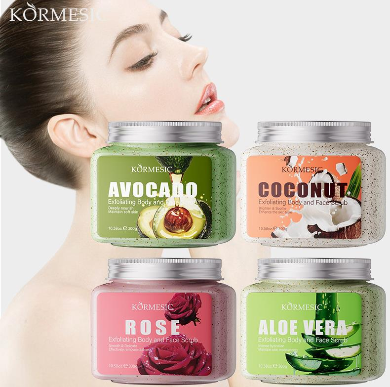 Online Wholesale and Retail 300g Avocado Coconut Rose Aloe Vera Body and Face Exfoliating Scrub Face Scrub Body Scrub