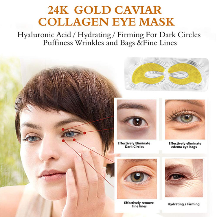 Custom 24K Gold Caviar Collagen Under Eye Patches Eye Anti-Wrinkle Treatment Mask