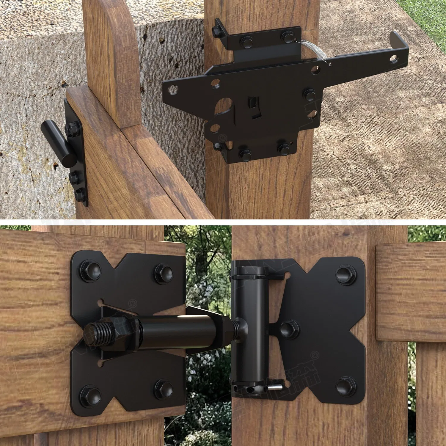 Heavy-Duty Self Closing Stainless Steel Hinges and Latch Hardware Kit for PVC Fence Gates