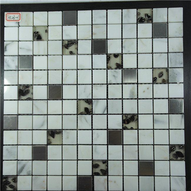 Brow Color Square Shape Stainless Mixed Stone Mosaic for Interior Wall