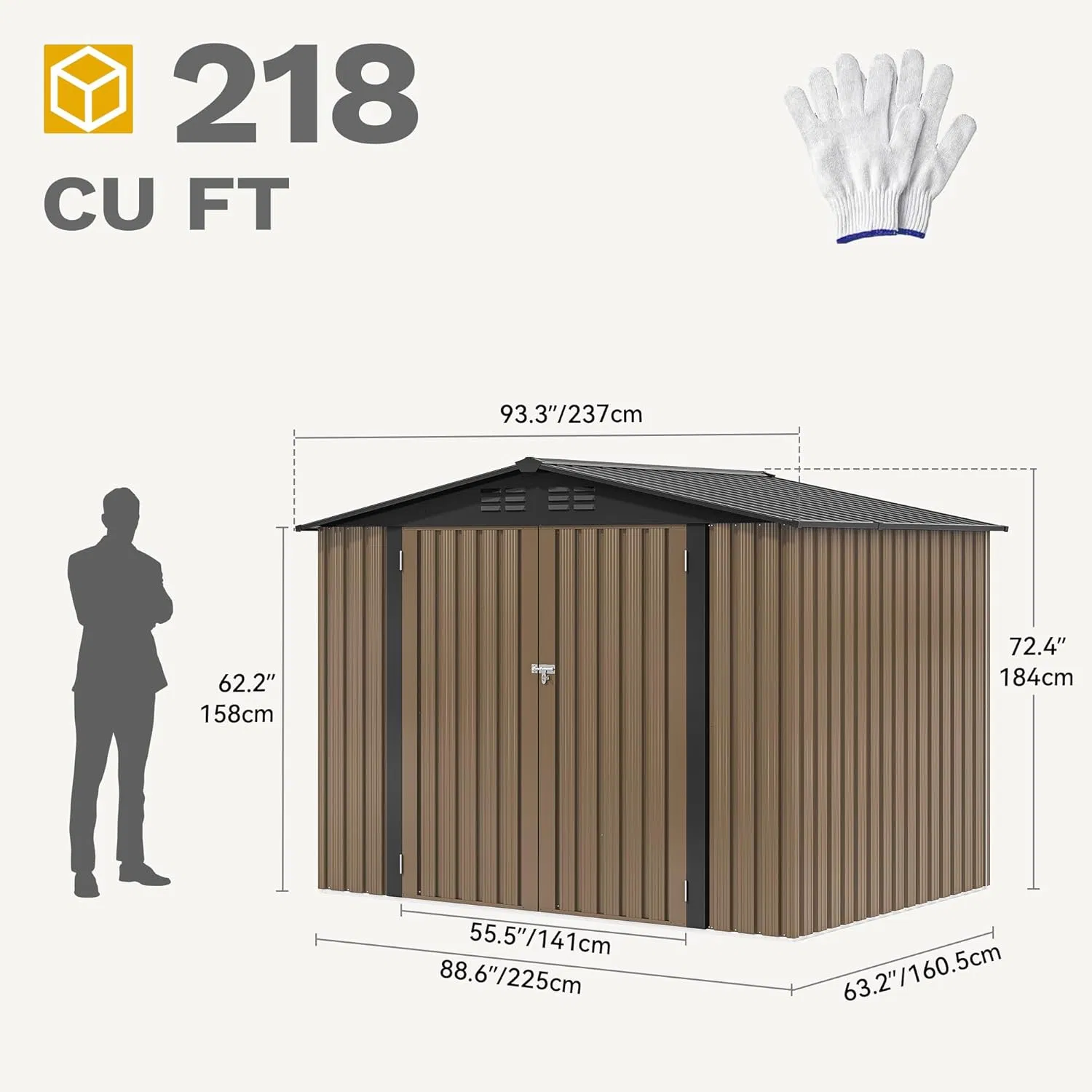 8'x6' Large Metal Outdoor Storage Shed for Backyard Patio Lawn