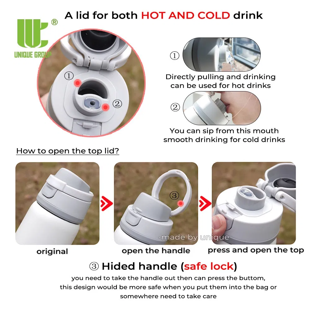 Термос для спорта 750 мл, двойная крышка, сталь 304