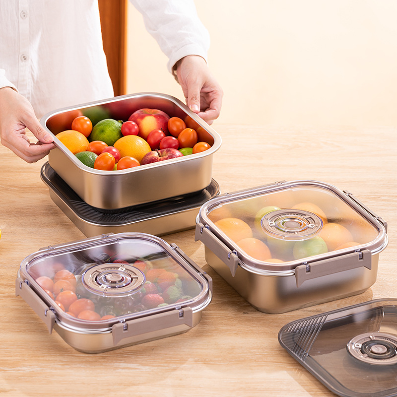 3PCS/Set Middle-Sized Square Stainless Steel Food Storage Containers Preservation Box (1100/2000/3200ML)