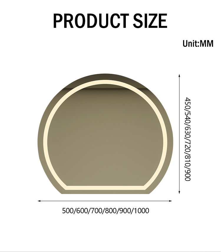 Backlit Half Circle Mirror Three Light Smart Touch Anti Fog Wall Mounted LED Bathroom Mirror