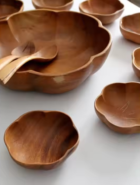 Cheapest High Quality Burlywood Color Wooden Cutlery Handmade Custom Shape Wooden Bowl for Hotel and Restaurant