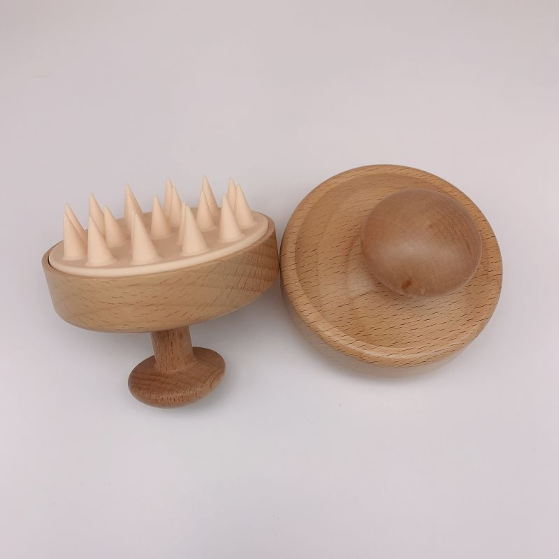 Silicone Head Silica Gel Bath Brush Hair Massage Hair Brush Cleaning Wash Massaging Shampoo Round Wooden Wood Brush