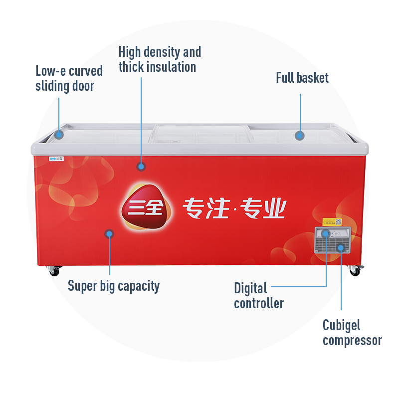 Supermarket Horizontal Automatic Defrost -18º C Display Freezer Frozen Food Chicken Meat Single-Temperature Deep Display Freezer