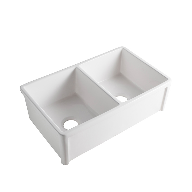 Factory Price New Arrival Apron Front Double Bowl Ceramic White Porcelain Kitchen Sink