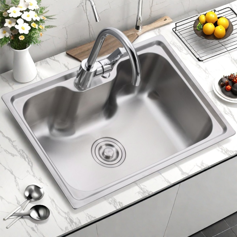 6042-High-Grade Mechanical Draw Single Plate Stainless Steel Kitchen Sink