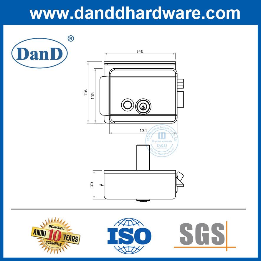 Security Brass Rim Cylinder Electromagnetic Electric Lock Set Hardware Iron Deadlock Safety Steel Gate Lock Surface Mounted Long Throw Rim Door Locks with Keys