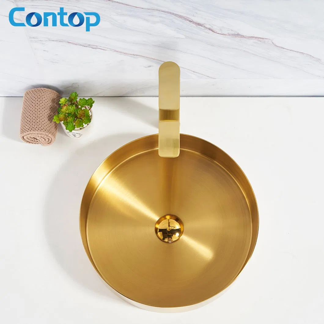 304 Stainless Steel Washing Basin Bathroom Vanity Brass Basin with Watermark