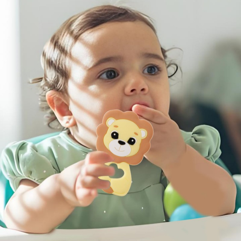 Lion Shape BPA Free Rubber Soothing Animal Teething Toy Baby Silicone Teether