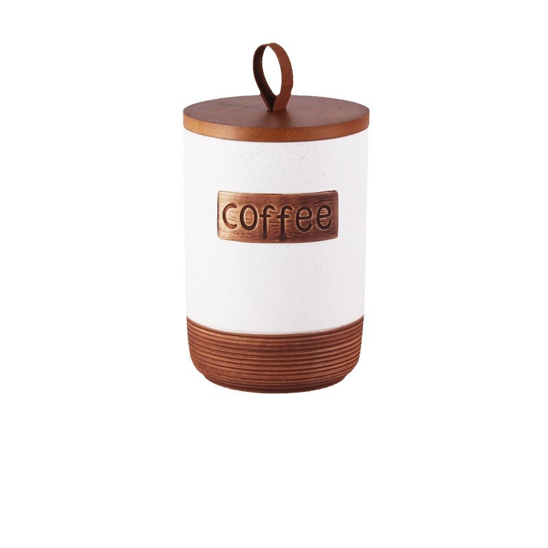 Retro Nordic Style Ceramic Storage Jar Airtight Kitchen Canister 800ml with Bamboo Lid for Tea Coffee Sugar