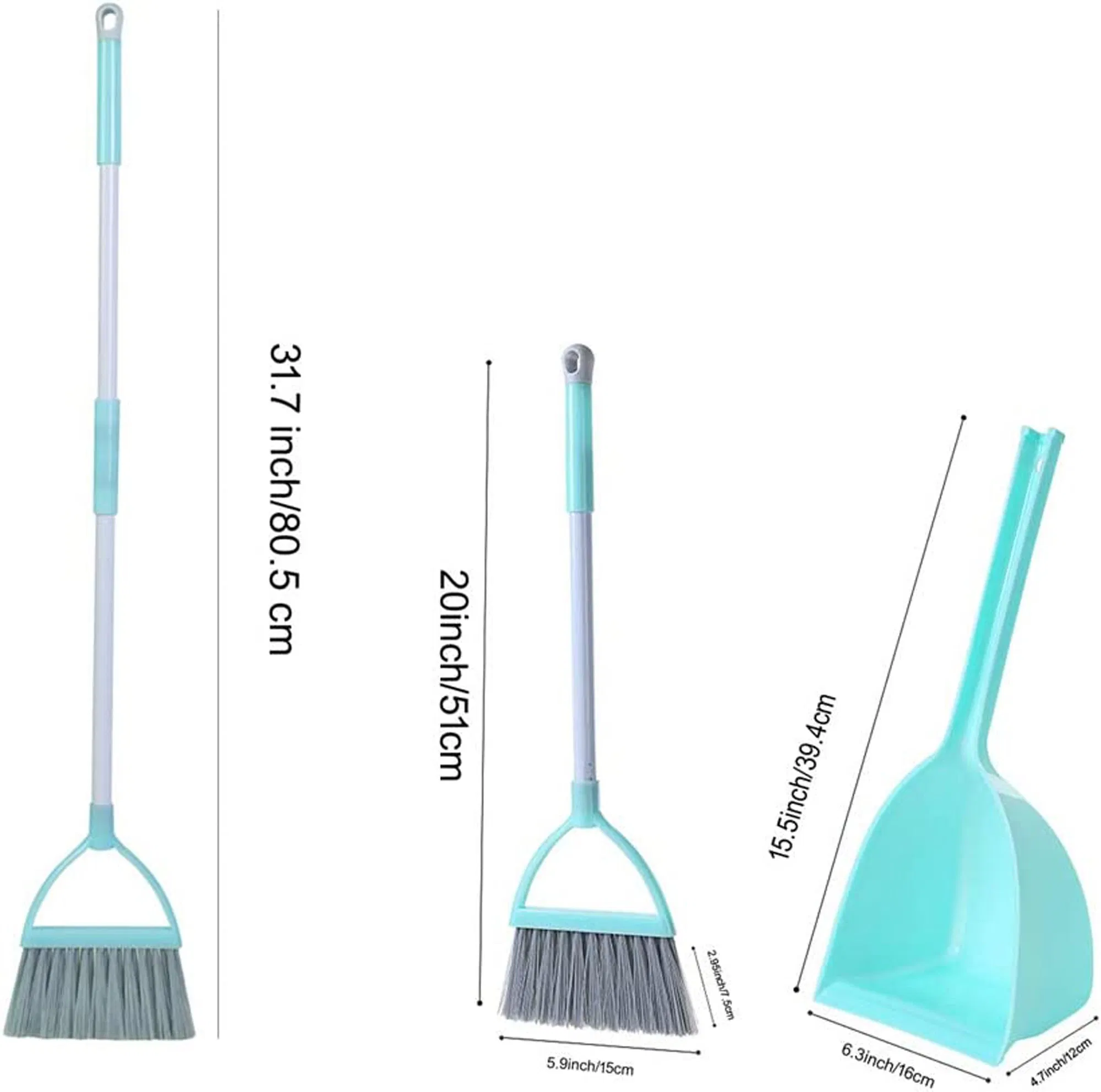 Little Housekeeping Helper Set Light Blue Extended Size Mini Broom with Dustpan for Kids