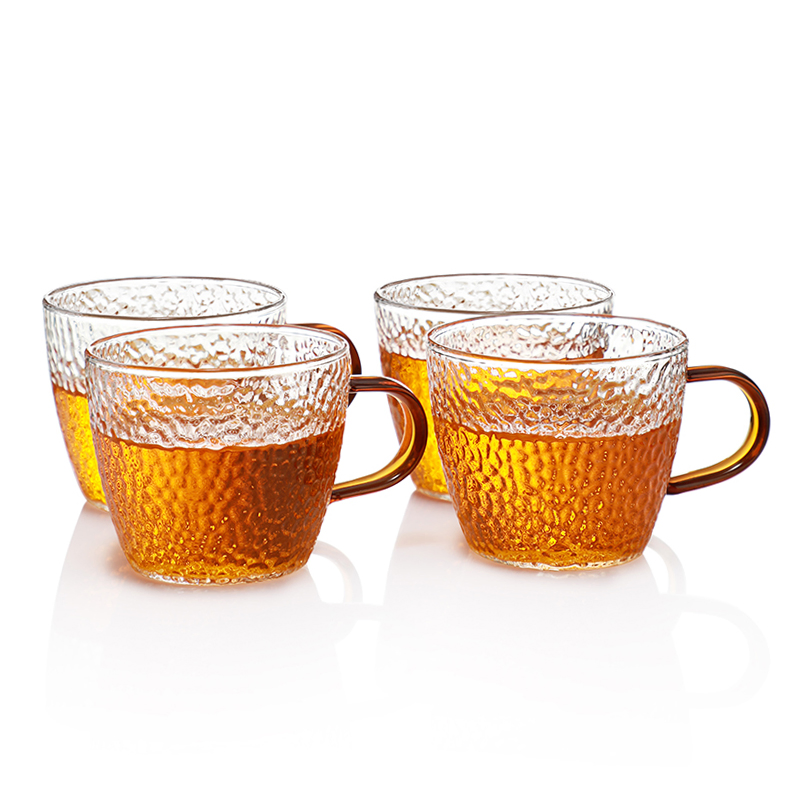 Small Glass Teacup with Handle Rice Hammer Grain Kung Fu Tea Set Accessories Heat Resistant