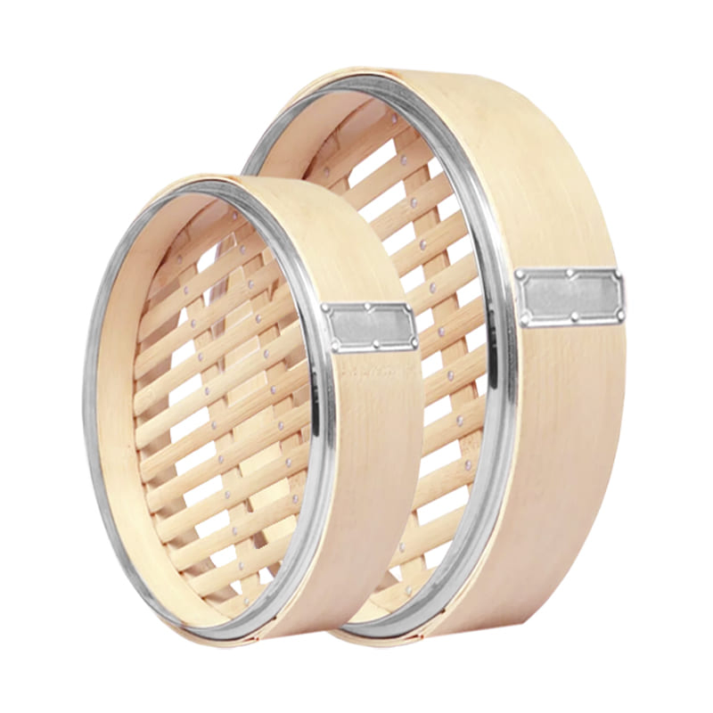 10-Inch Natural Bamboo Bun Steamer Food Steamer Bamboo Steamer with Metal Rim